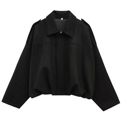 Women's Faux Suede Lapel Bomber - XS