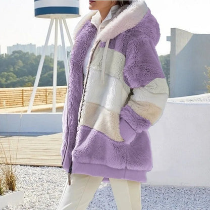 Women's Oversized Plush Hooded Jacket - Purple