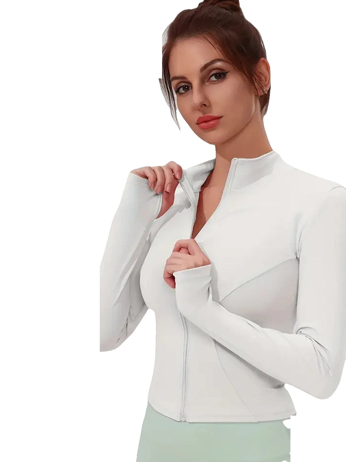 Women's Slim-Fit Zip Gym Jacket - Ivory