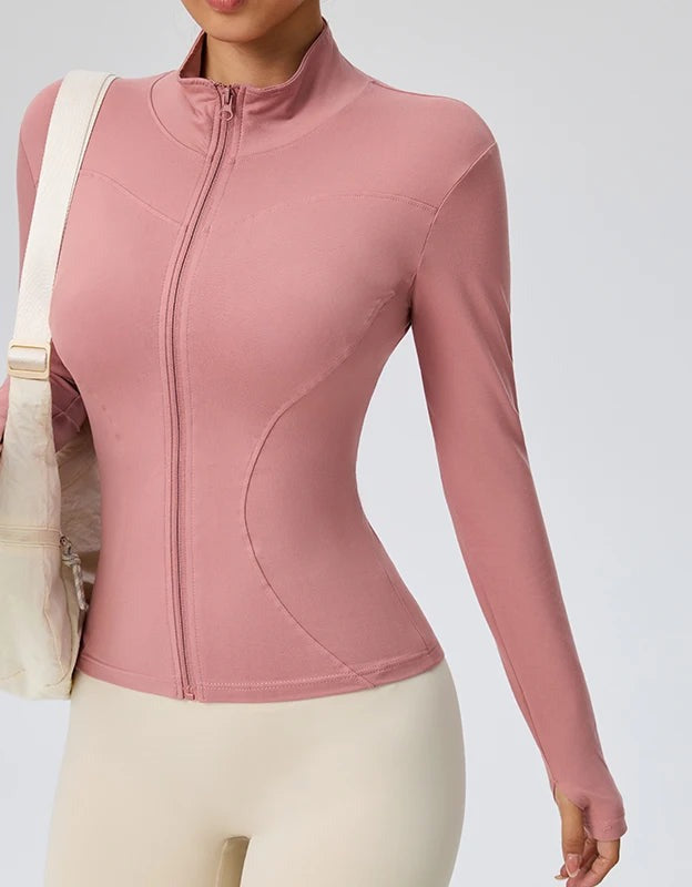 Women's Slim-Fit Zip Gym Jacket - Coral Red