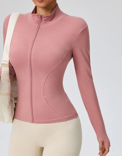 Women's Slim-Fit Zip Gym Jacket - Coral Red