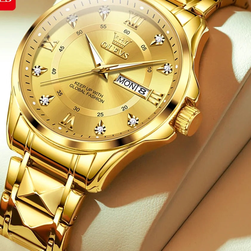 OLEVS 2906 Roman Numeral Bracelet Watch - Men's All Gold