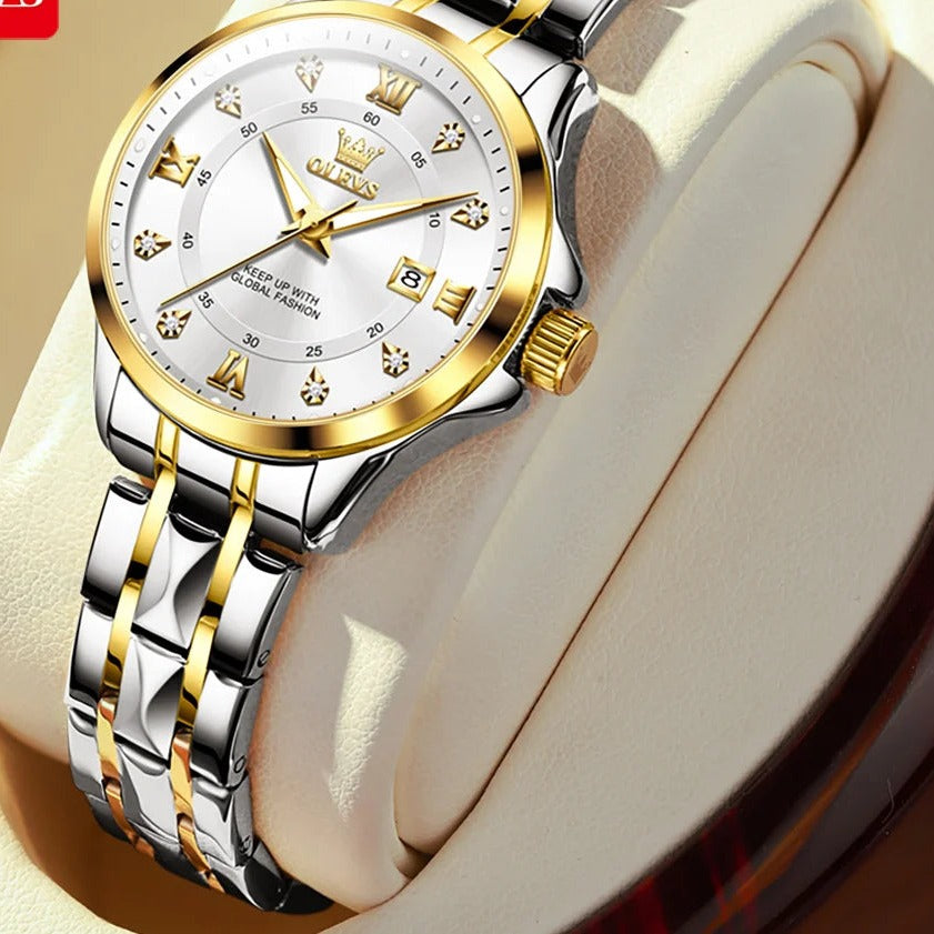 OLEVS 2906 Roman Numeral Bracelet Watch - Women's Two-Tone, White Dial