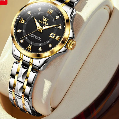 OLEVS 2906 Roman Numeral Bracelet Watch - Women's Two-Tone, Black Dial