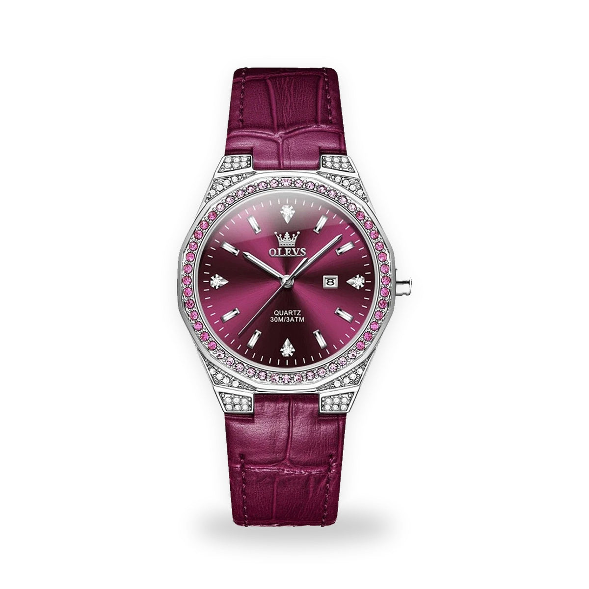 OLEVS 5606 Women's Crystal Bezel Watch - Purple