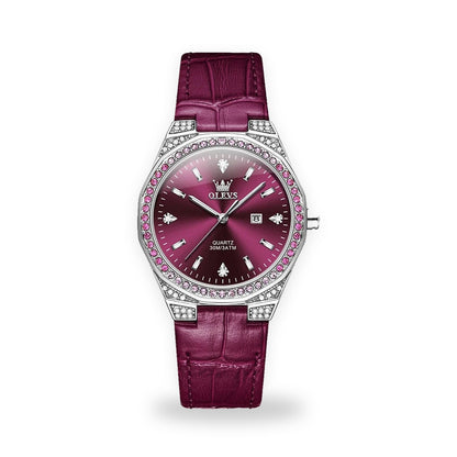 OLEVS 5606 Women's Crystal Bezel Watch - Purple