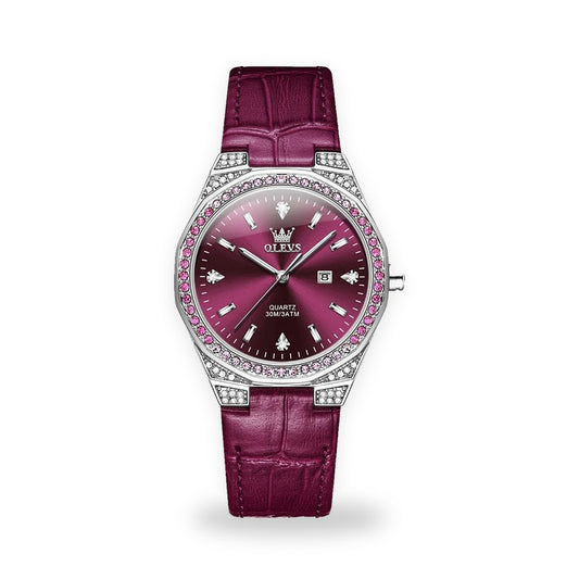 OLEVS 5606 Women's Crystal Bezel Watch - Purple