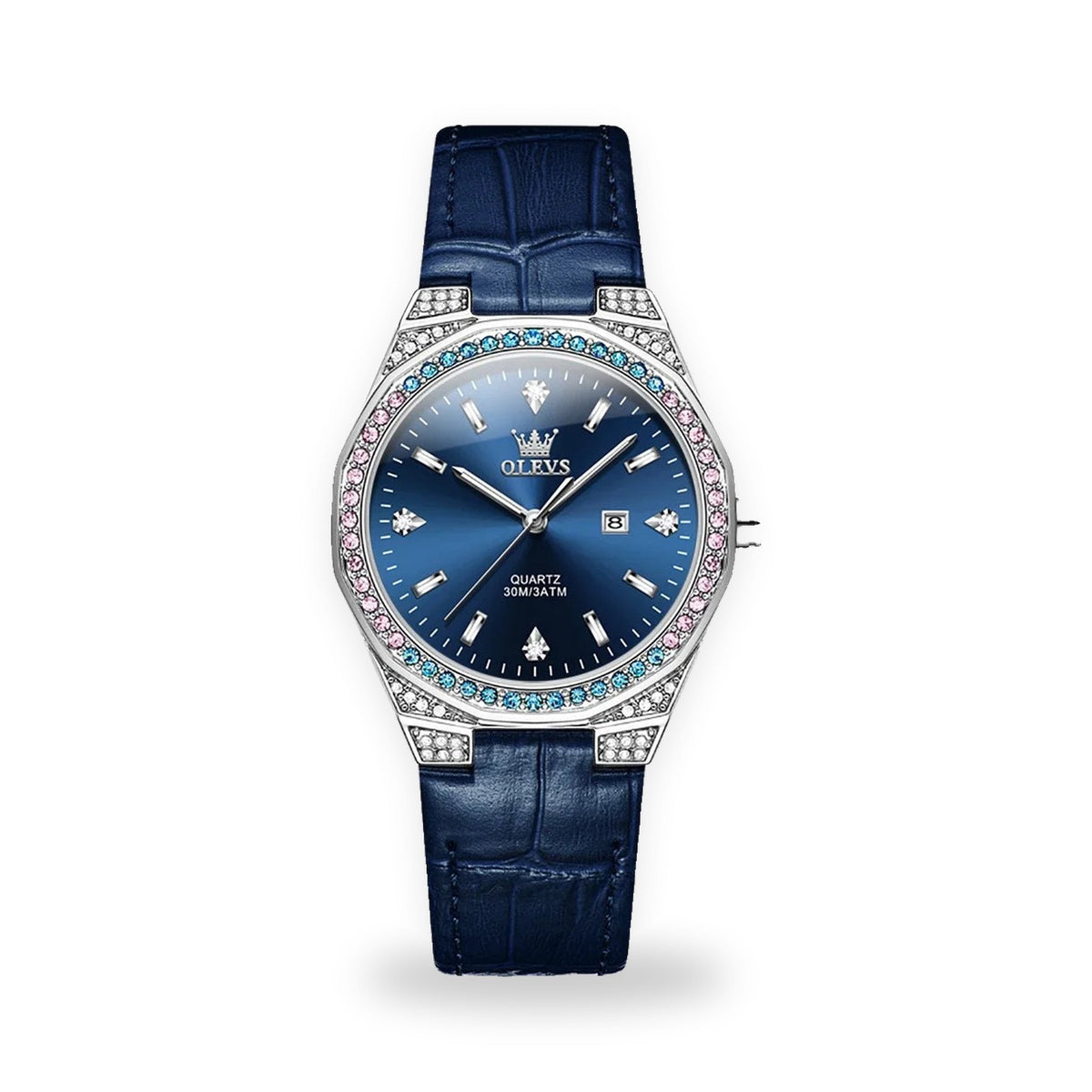 OLEVS 5606 Women's Crystal Bezel Watch - Blue