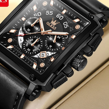 OLEVS 9919 Men's Square Chronograph Watch - All Black
