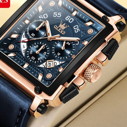 OLEVS 9919 Men's Square Chronograph Watch - Blue