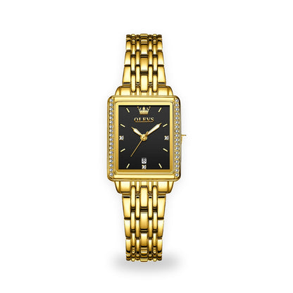 OLEVS 9995 Women's Gold Bracelet Watch - Black Dial