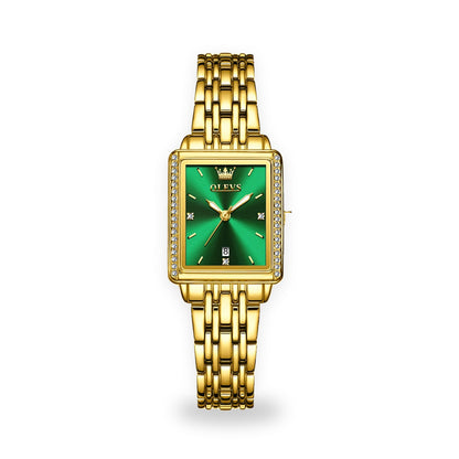 OLEVS 9995 Women's Gold Bracelet Watch - Green Dial