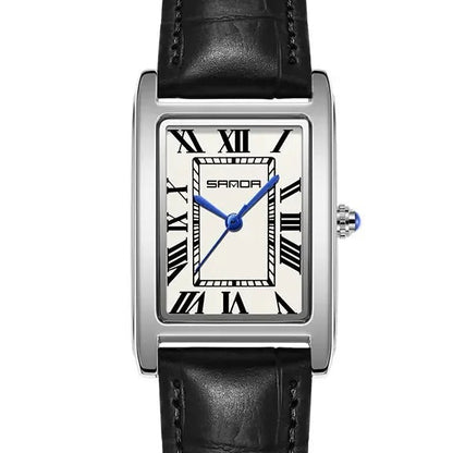 SANDA Vintage Leather Strap Watch - Men's Silver, White Dial