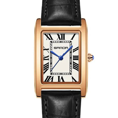 SANDA Vintage Leather Strap Watch - Men's Rose Gold, White Dial